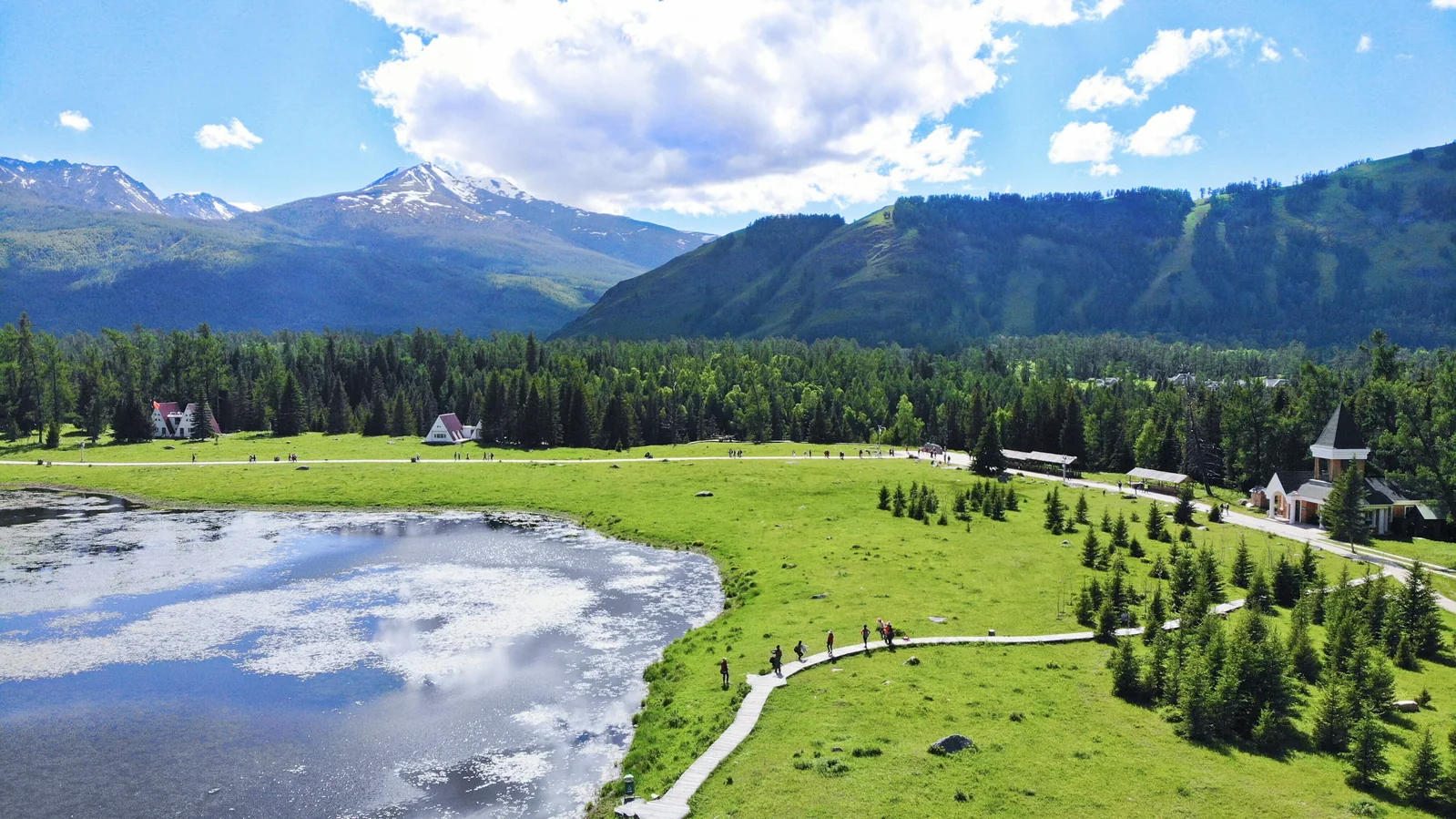 Paths and woodland beside Kanas Lake