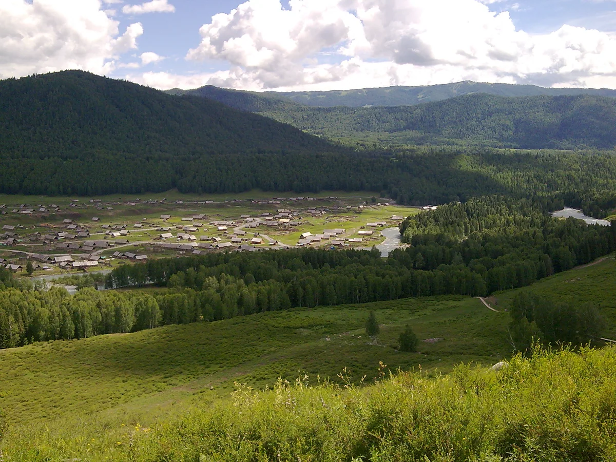 Village, forest and pasture come together in an elevated view of Hemu.